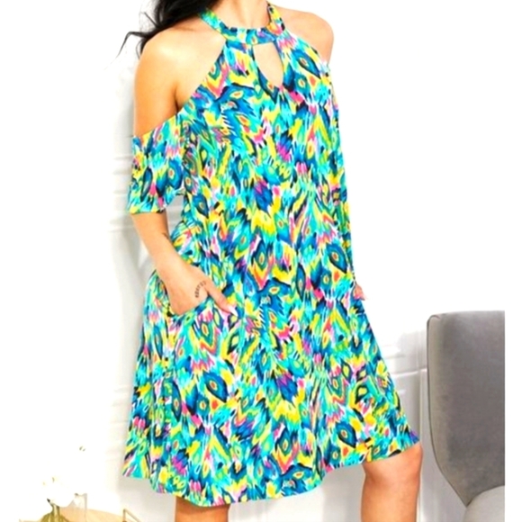 SEW IN LOVE Perfect Paradise‎ Printed Tropical Dress Multi-colored Womens Sz L - Picture 1 of 11
